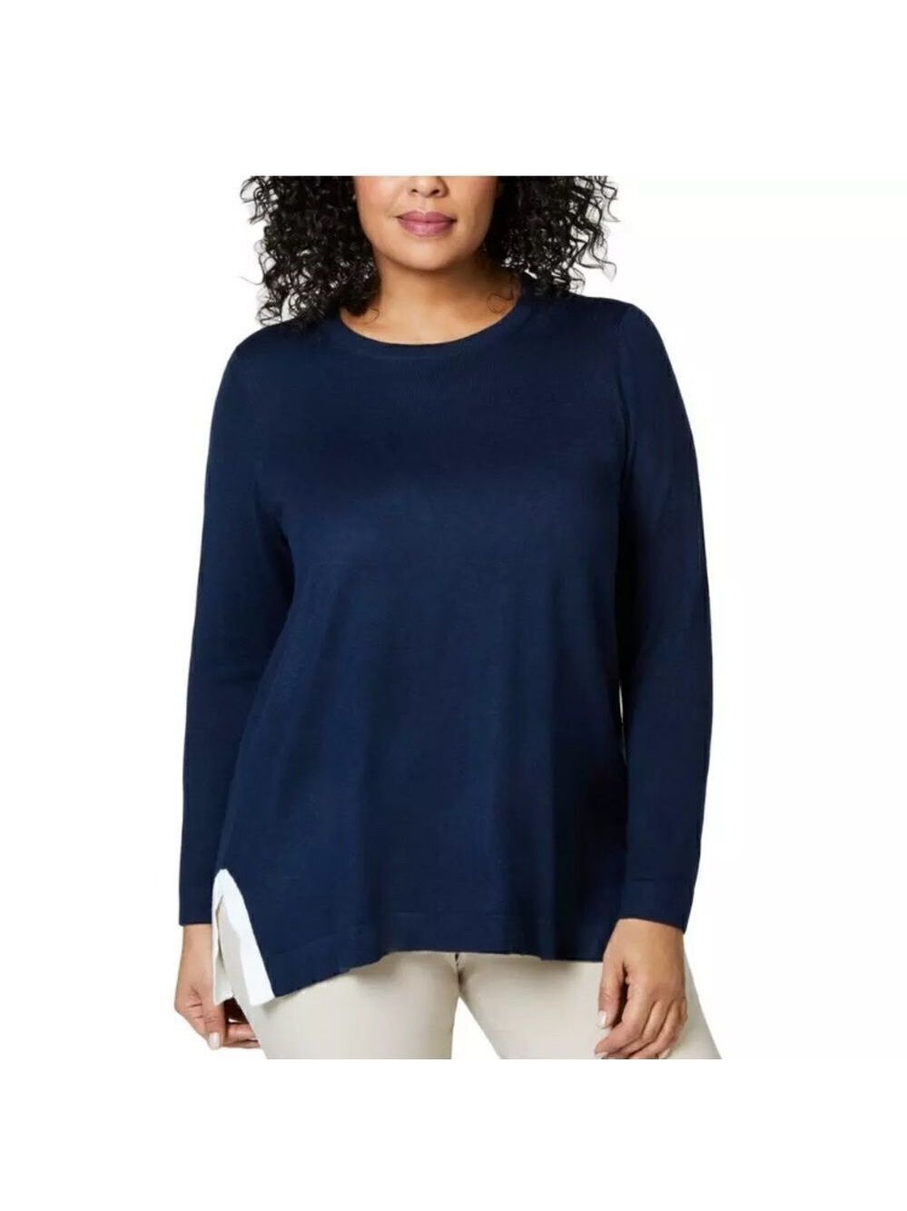 Charter Club Plus 1X,2X & 3X Navy blue Knit Split Hem Sweater Top New with Tags